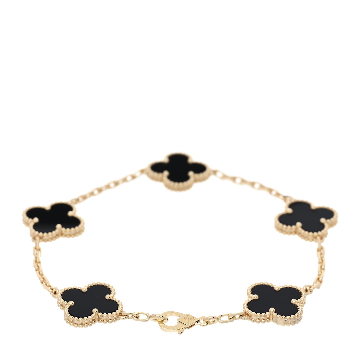 18K Yellow Gold Black Onyx 5 Motifs Vintage Alhambra Bracelet