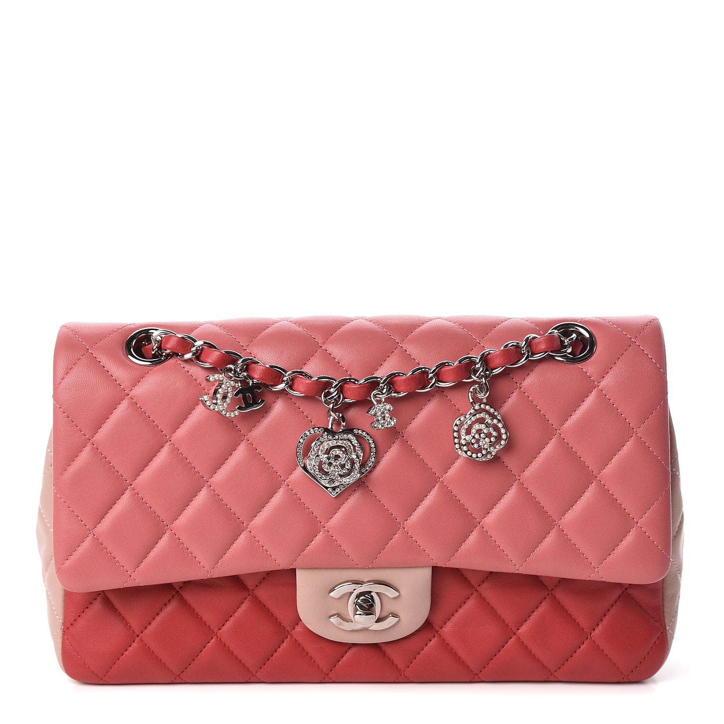 Lambskin Quilted Tri-Color Medium Valentine Charms Single Flap Pink