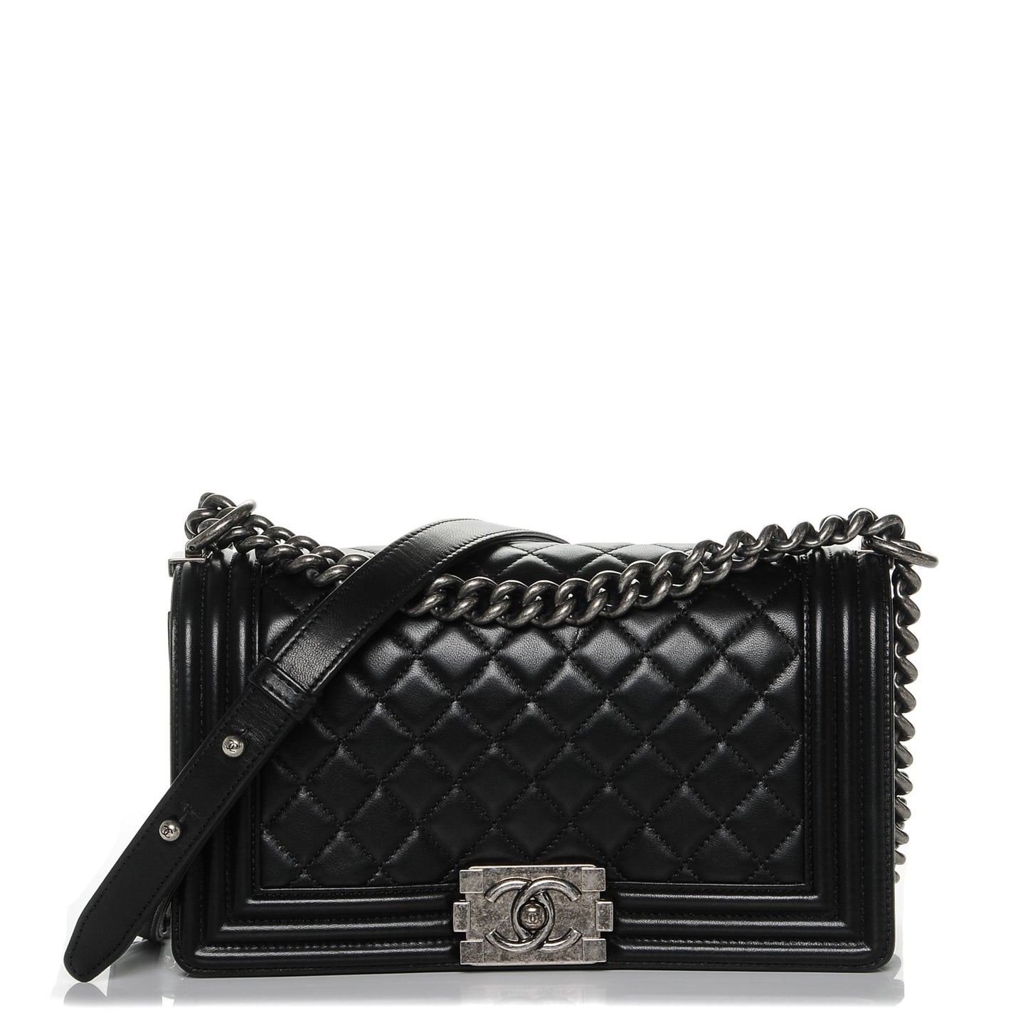 Lambskin Quilted Medium Boy Flap Black