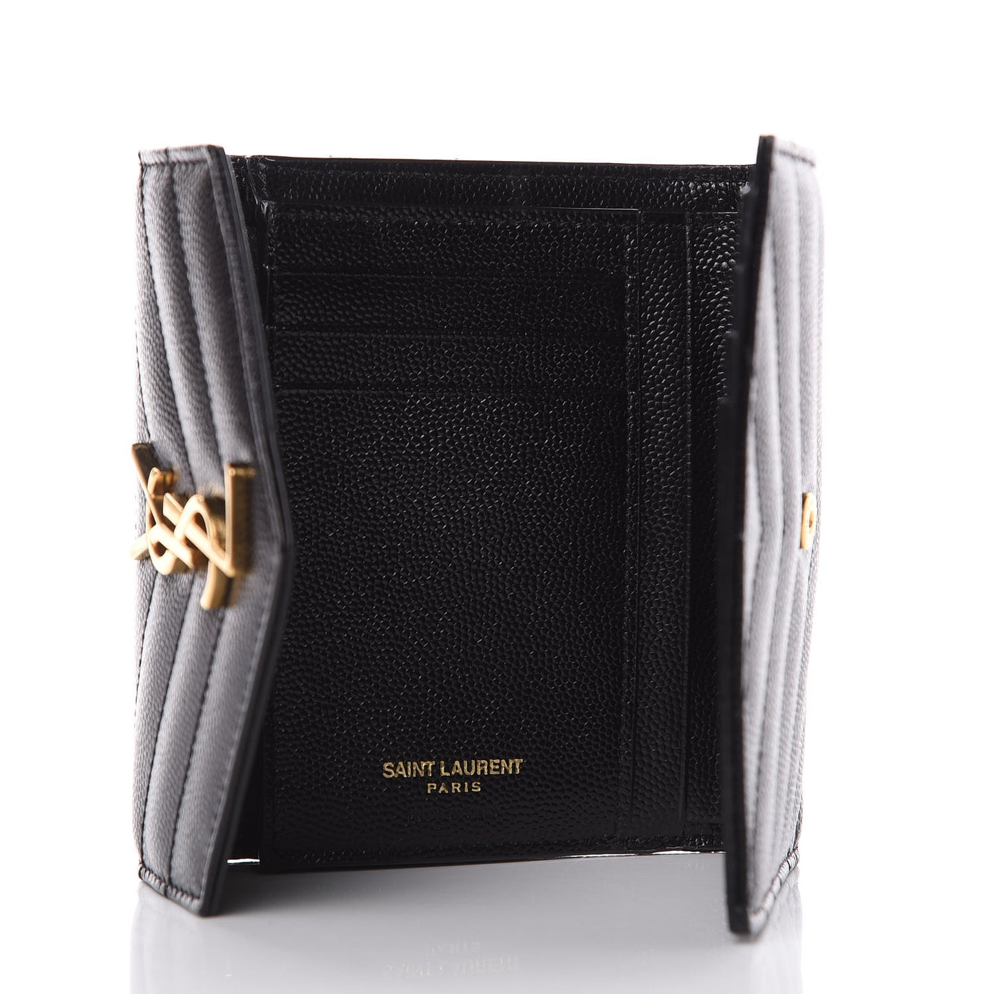 Grain De Poudre Matelasse Chevron Monogram Compact Tri Fold Wallet Black