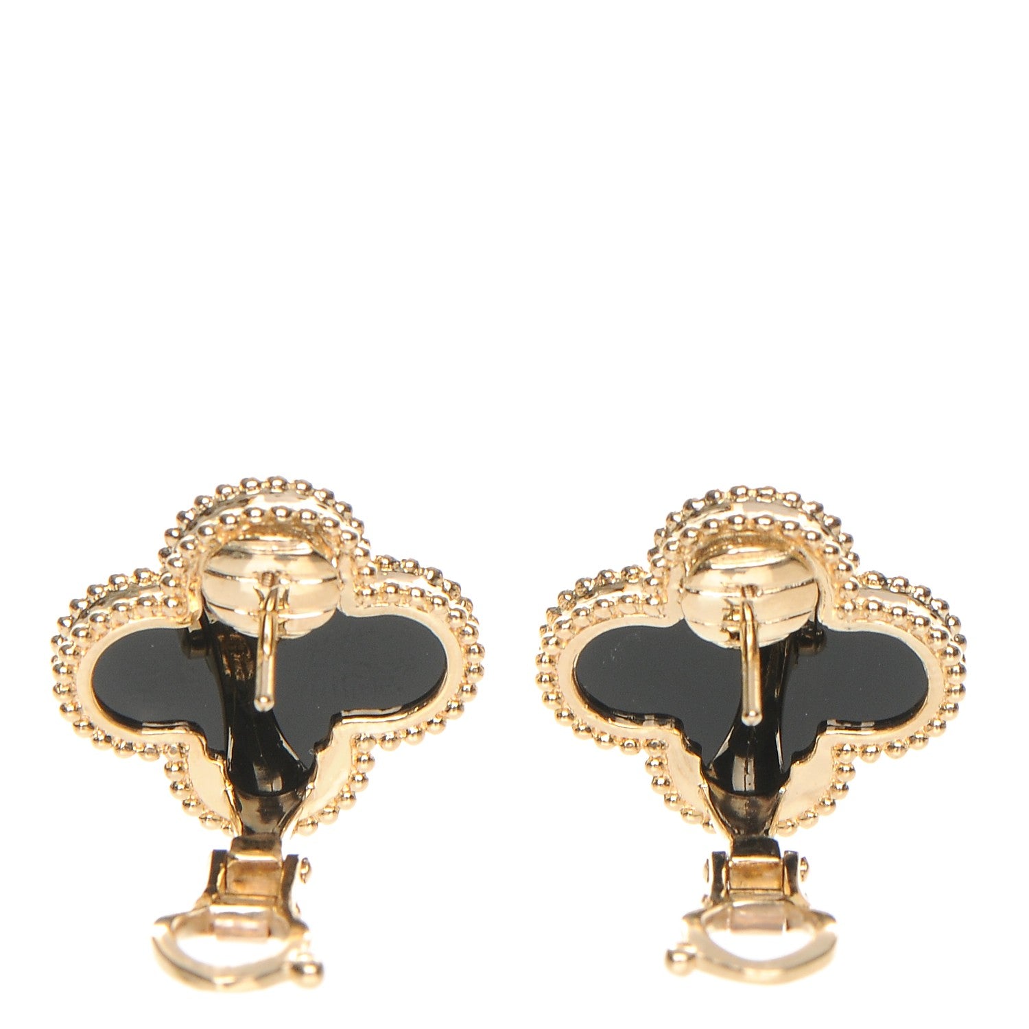 Van Cleef & Arpels 18K Yellow Gold Black Onyx Vintage Alhambra Earrings 3 of 6