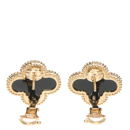Van Cleef & Arpels 18K Yellow Gold Black Onyx Vintage Alhambra Earrings 3 of 6
