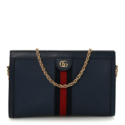 Gucci Textured Calfskin Web Medium Ophidia Chain Shoulder Bag Blue Agata 1 of 10