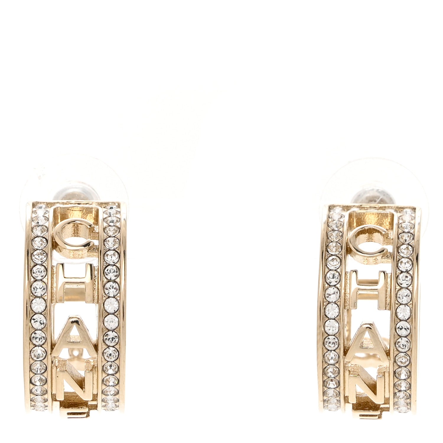 Chanel Metal Crystal Bow-tiful CC Hoop Earrings Gold 1 of 5