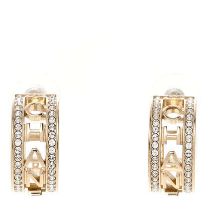Chanel Metal Crystal Bow-tiful CC Hoop Earrings Gold 1 of 5