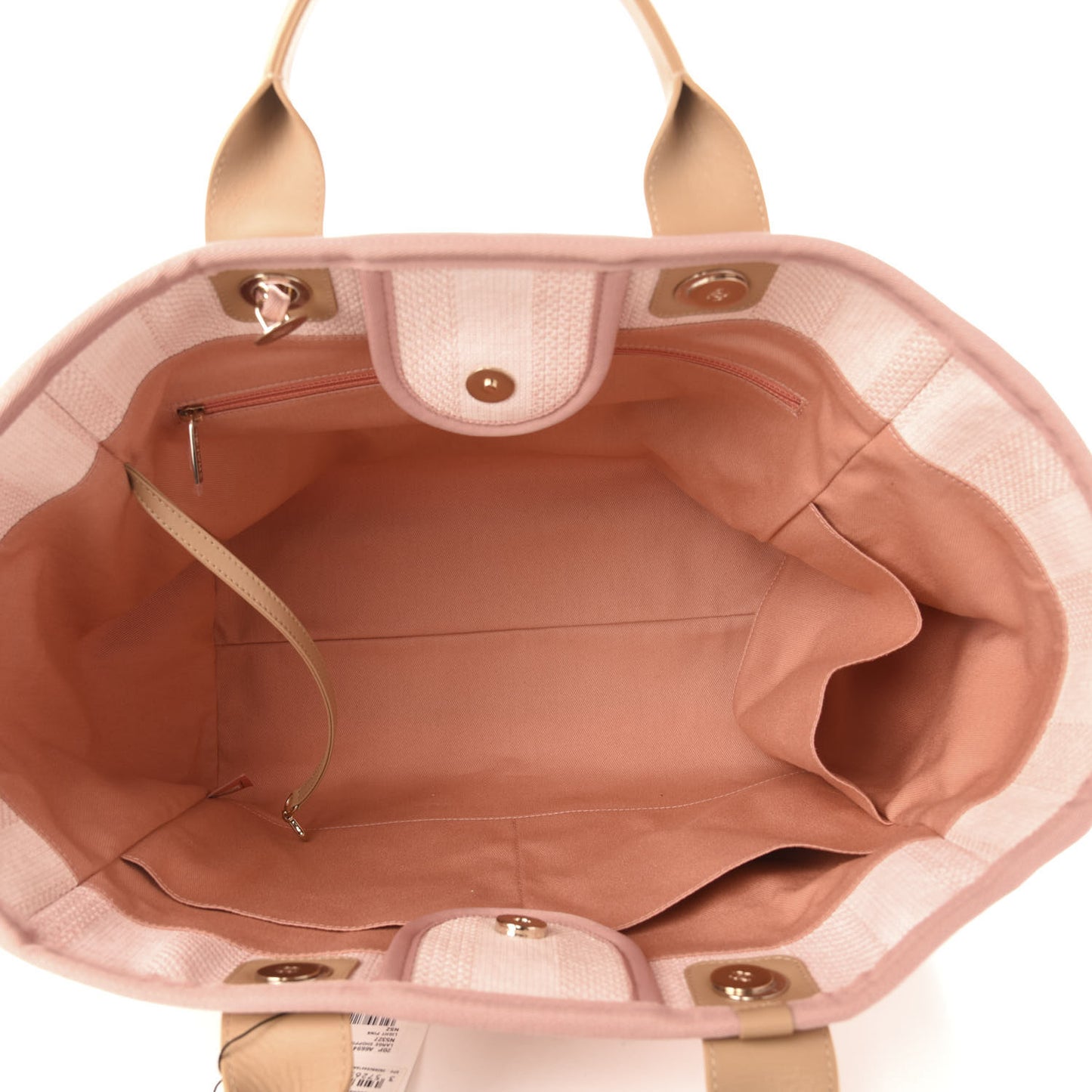Straw Raffia Calfskin Striped Medium Deauville Tote Light Pink