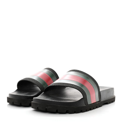 Gucci Rubber Web Mens Lug Sole Slide Sandals 10 Black Green Red 3 of 9