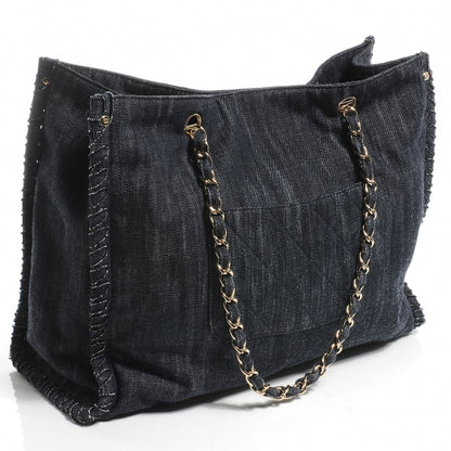 Chanel HANEL Denim Embroidered Night Flight Tote Blue 3 of 7