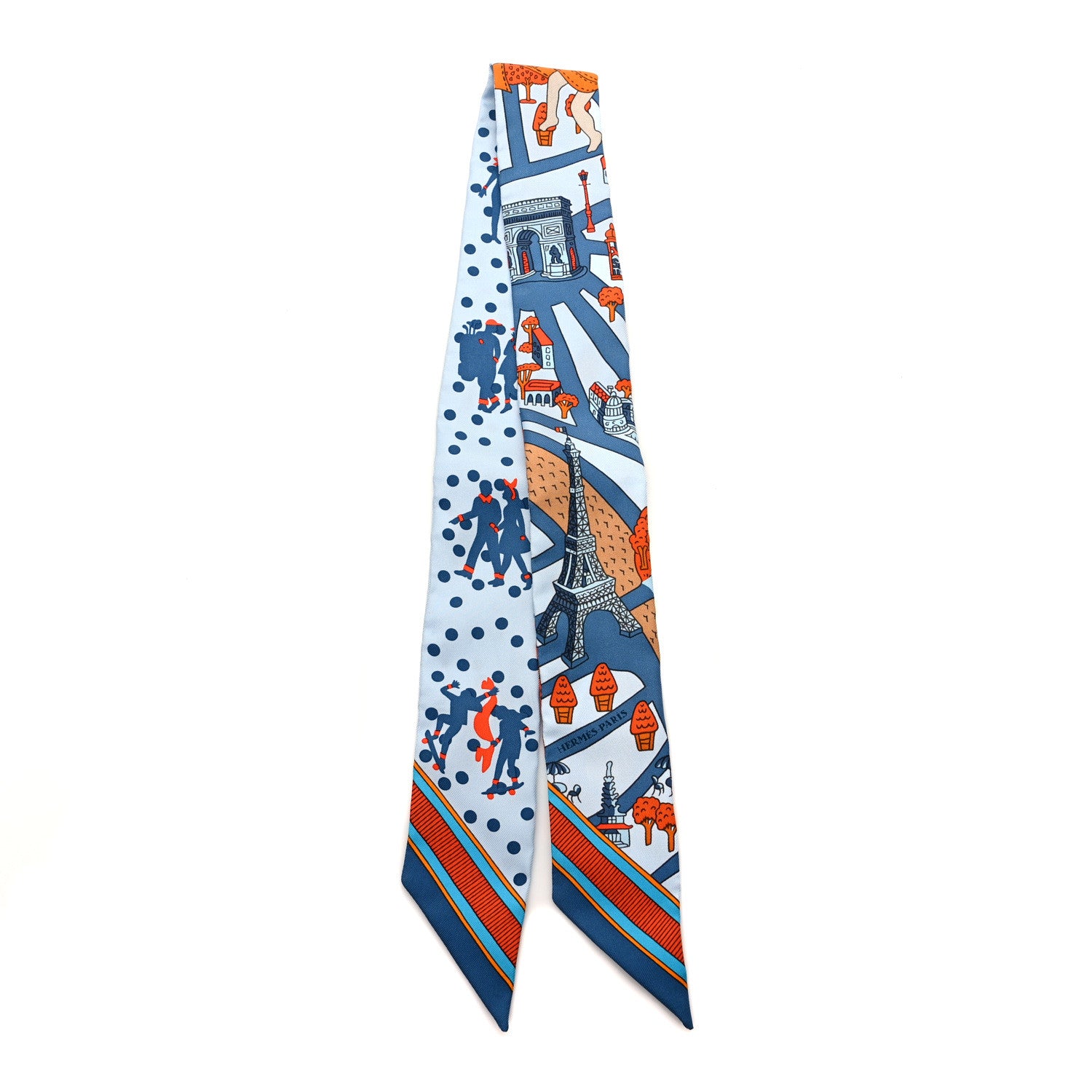 Hermes Silk Les Nouveaux Amoureux de Paris Twilly Ciel Blue Jean Orange 2 of 4
