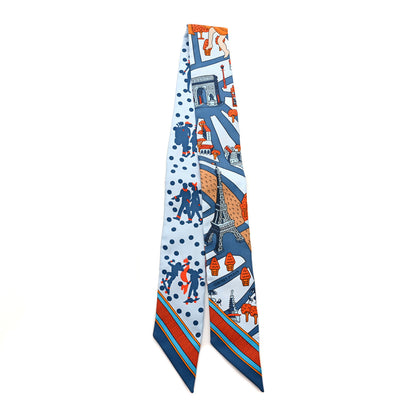 Hermes Silk Les Nouveaux Amoureux de Paris Twilly Ciel Blue Jean Orange 2 of 4