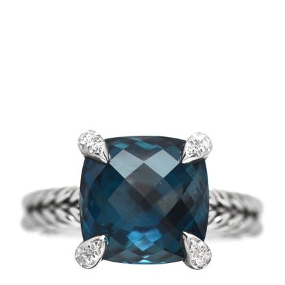 David Yurman Sterling Silver Diamond Hampton Blue Topaz 11mm Chatelaine Ring 55 7.25 1 of 5