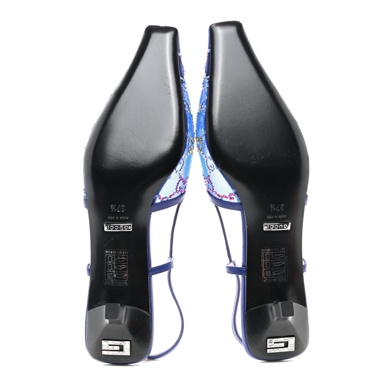 Gucci Tela Retino Nappa Charlotte Crystal GG Monogram Square G 35mm Slingback Pumps 37.5 Splash Net Blue Witch 5 of 8