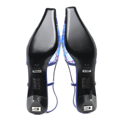 Gucci Tela Retino Nappa Charlotte Crystal GG Monogram Square G 35mm Slingback Pumps 37.5 Splash Net Blue Witch 5 of 8