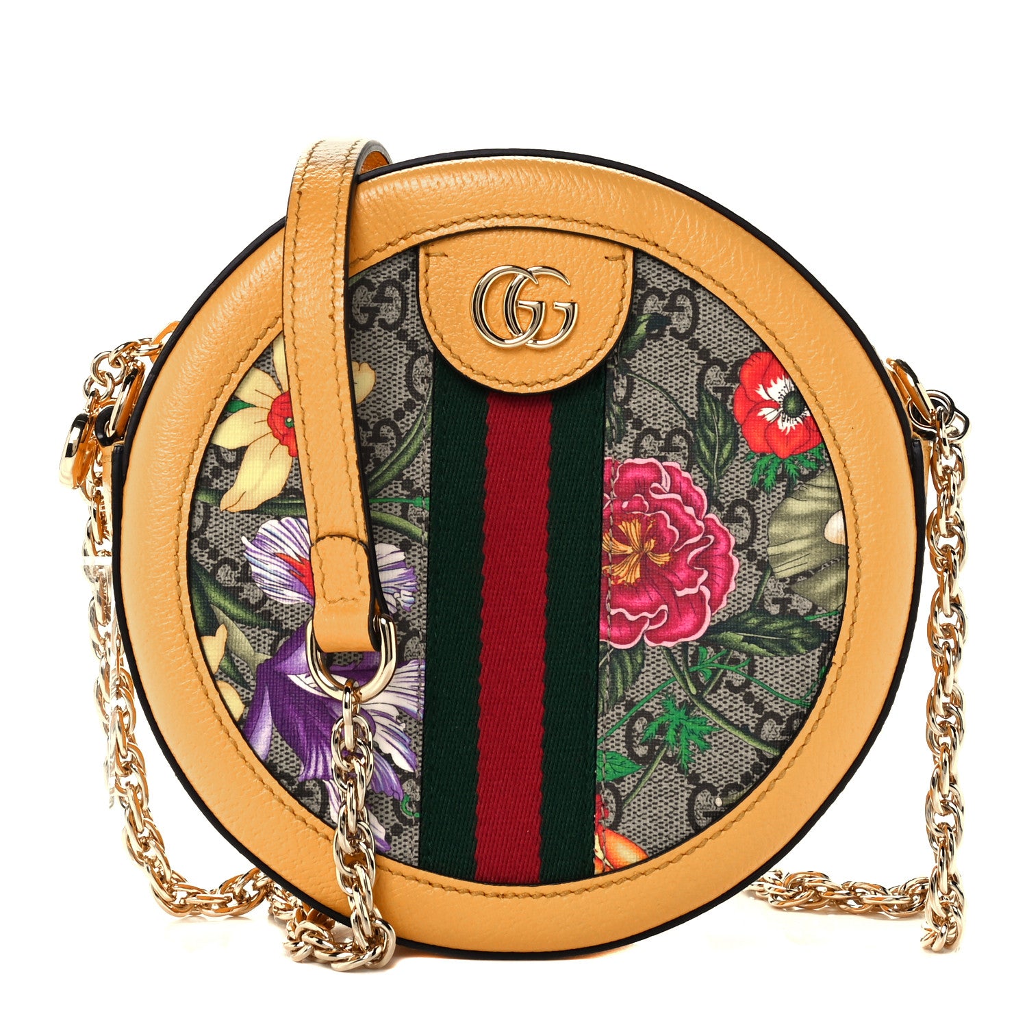 Gucci GG Supreme Monogram Flora Web Mini Ophidia Round Shoulder Bag Beige Multicolor Crop 1 of 11
