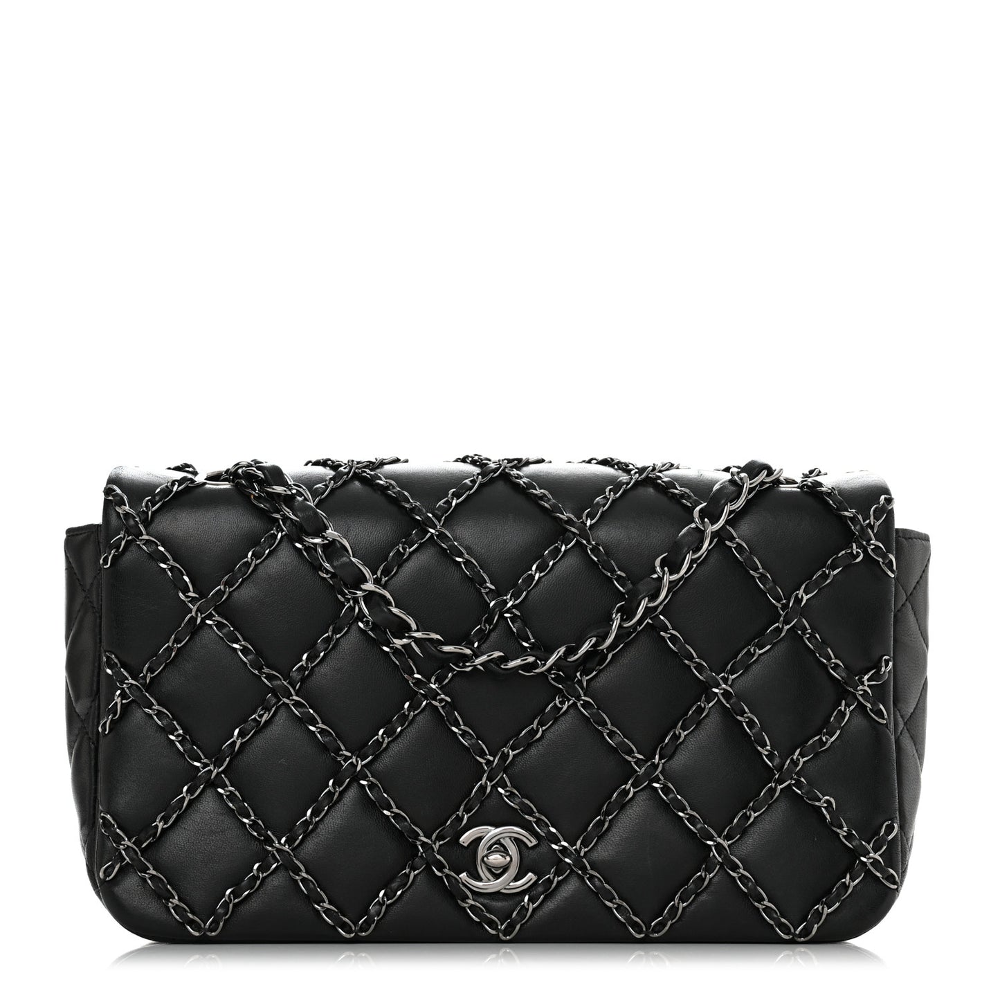 Lambskin Quilting Enchained Medium Flap Black