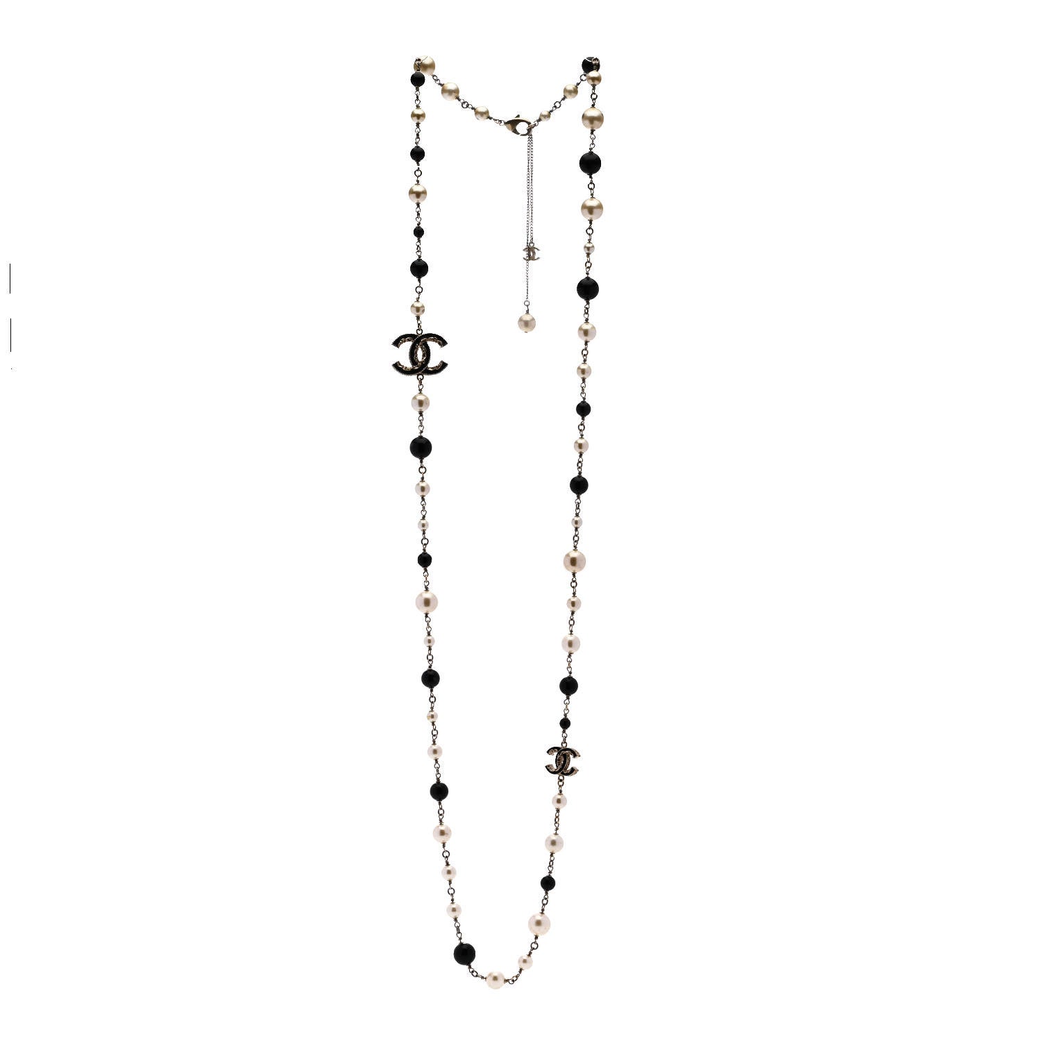 Chanel Pearl Enamel Beaded CC Baroque Long Necklace Black White Gold 3 of 8