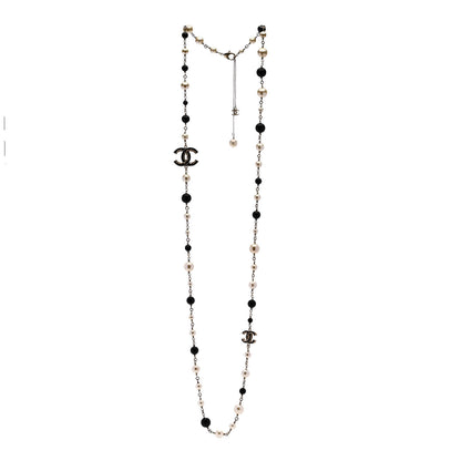 Chanel Pearl Enamel Beaded CC Baroque Long Necklace Black White Gold 3 of 8
