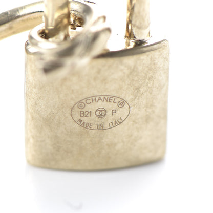 Chanel Metal Lock Drop Earrings Light Gold 4 of 5