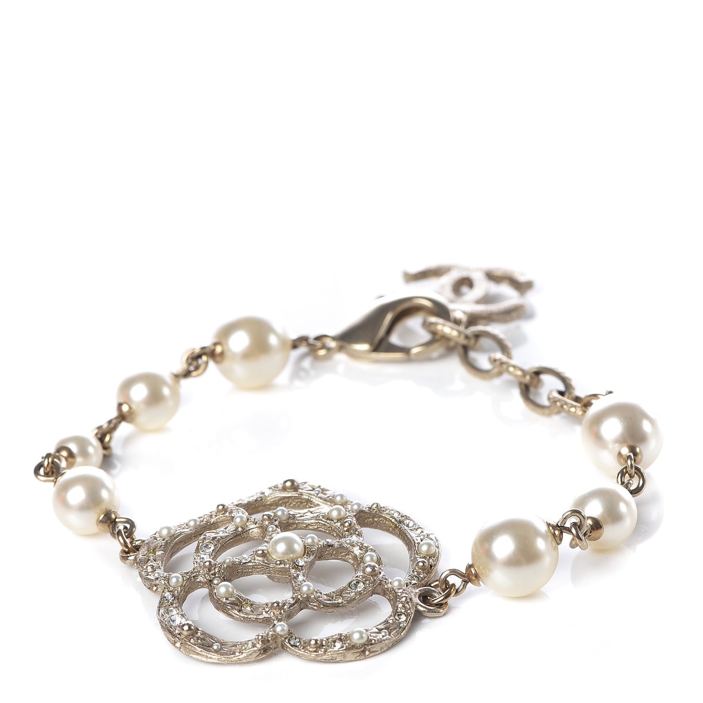 Swarovski Crystal Pearl Camellia CC Bracelet Gold