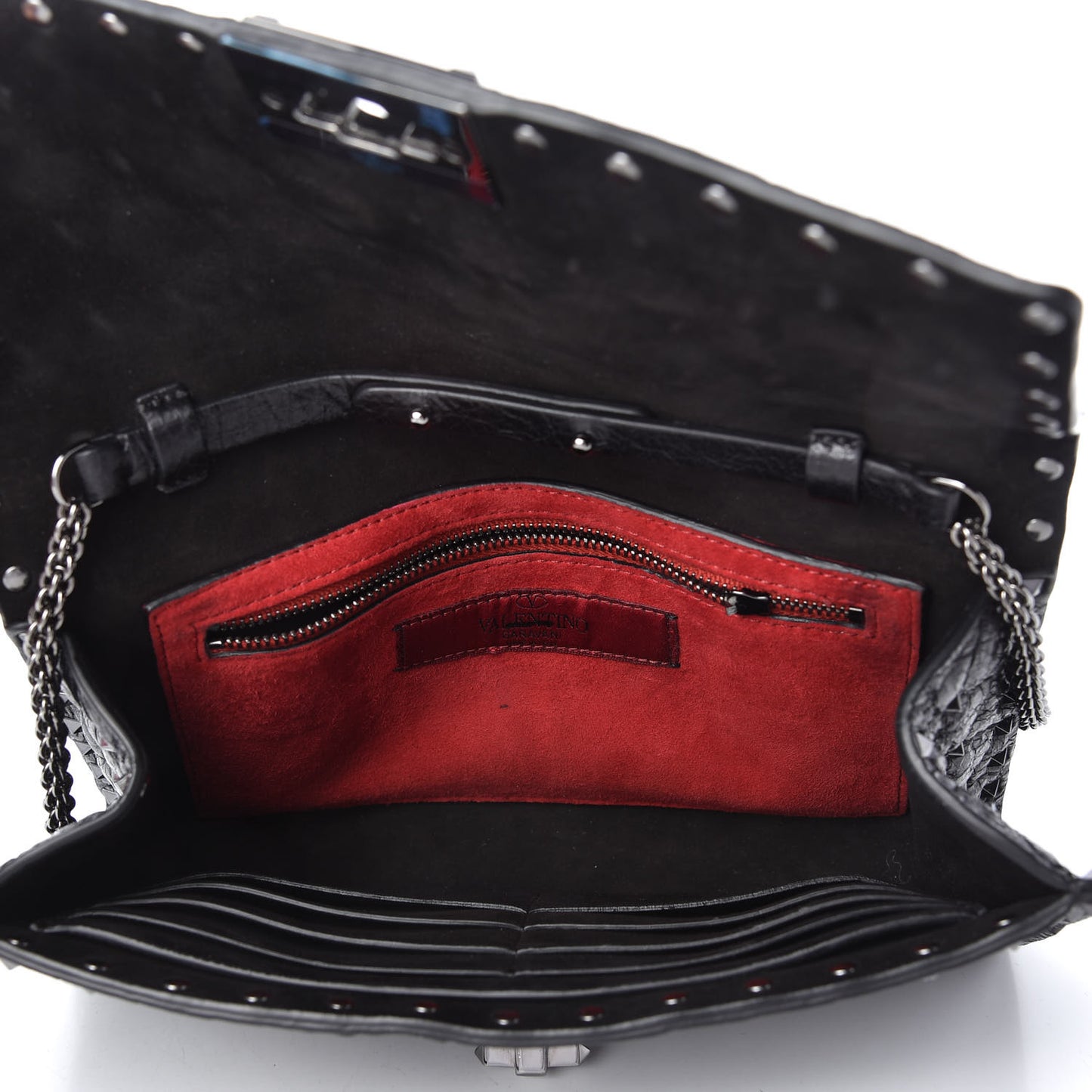 Craquele Nappa Rockstud Spike Wallet on Chain Black