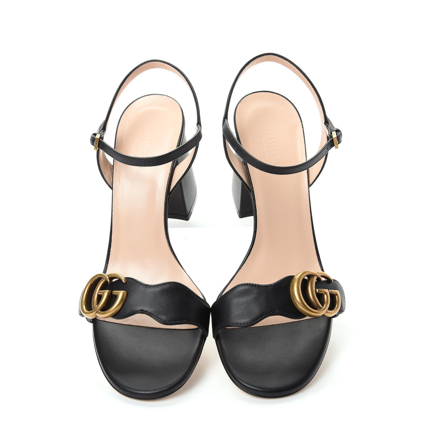 Lifford Calfskin GG Marmont Ankle Wrap 75mm Sandals 38 Black