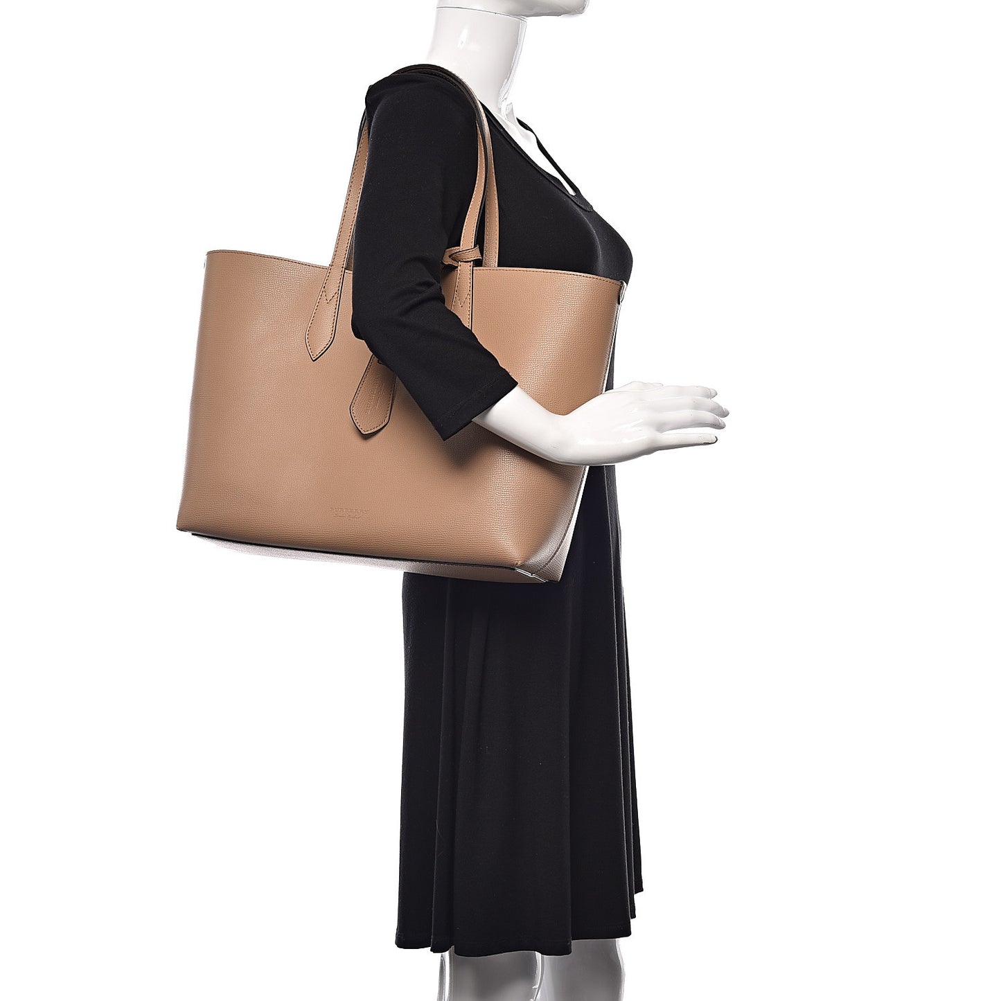 Grainy Calfskin Haymarket Check Medium Reversible Tote Camel