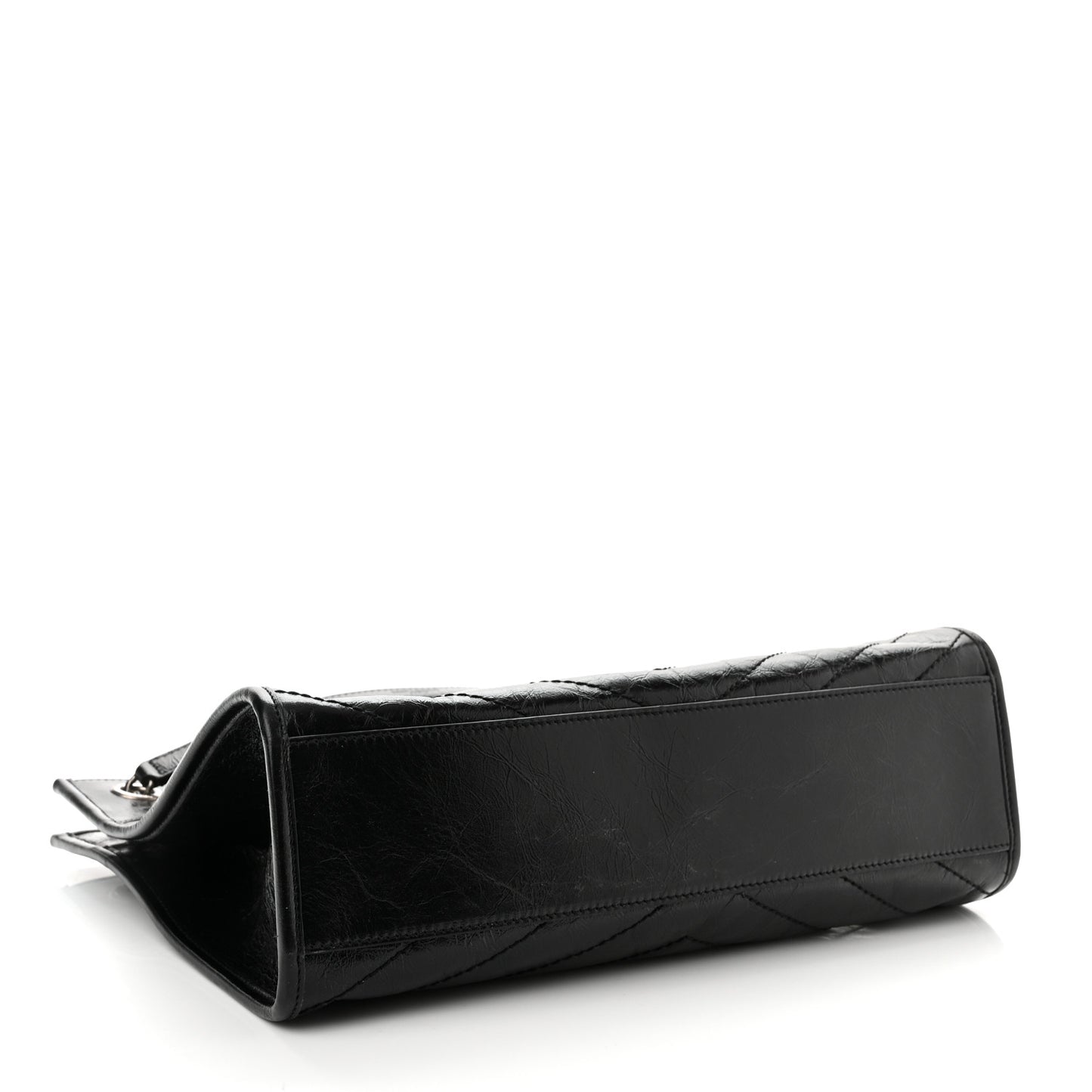 Crinkled Calfskin Matelasse Monogram Medium Niki Shopper Tote Black