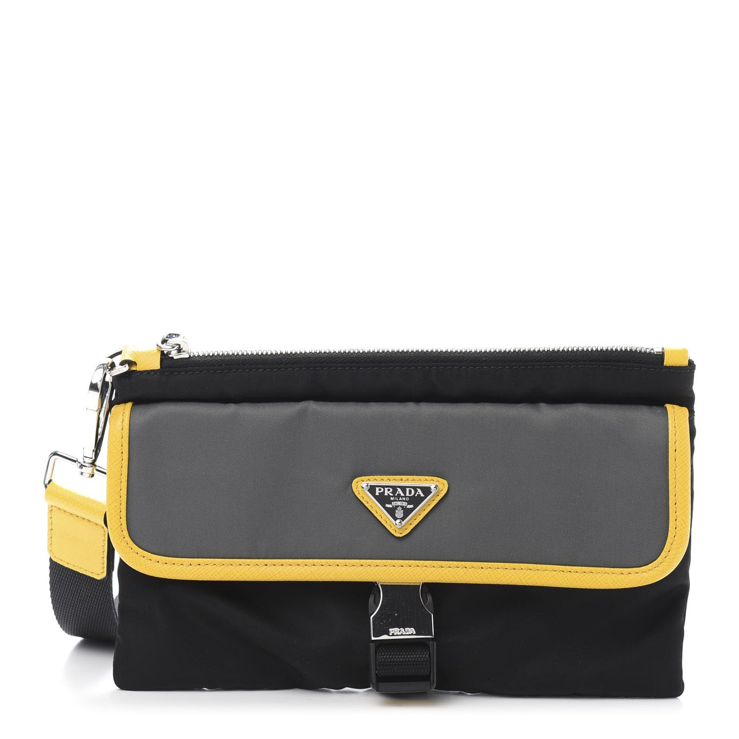 Tessuto Nylon Saffiano Wristlet Pouch Black Grey Yellow