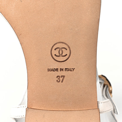 Chanel Lambskin Charm Thong Sandals 37 White 6 of 8