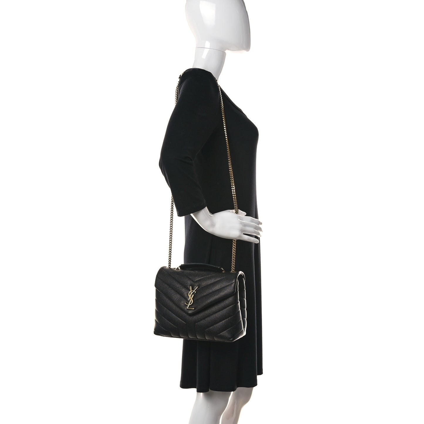 Grain de Poudre Calfskin Y Quilted Monogram Small Loulou Chain Satchel Black