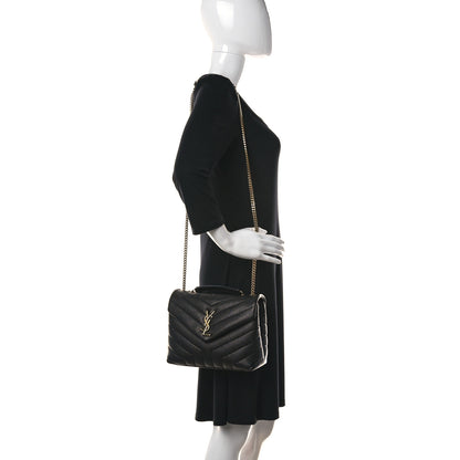 Saint Laurent Grain de Poudre Calfskin Y Quilted Monogram Small Loulou Chain Satchel Black 2 of 10