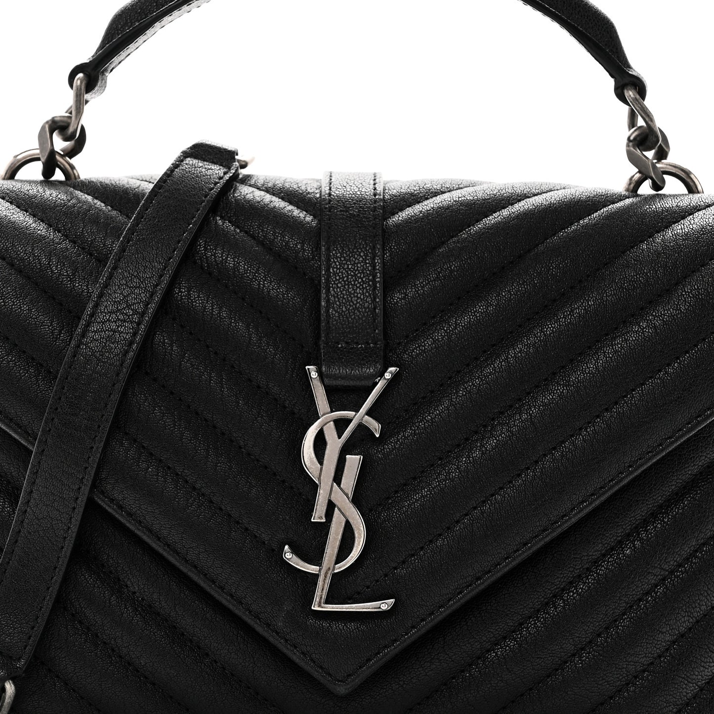 Sheepskin Matelasse Chevron Monogram Medium College Bag Black