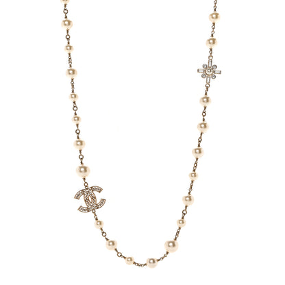 Chanel Crystal Baguette Pearl CC Cross Necklace Gold 1 of 4