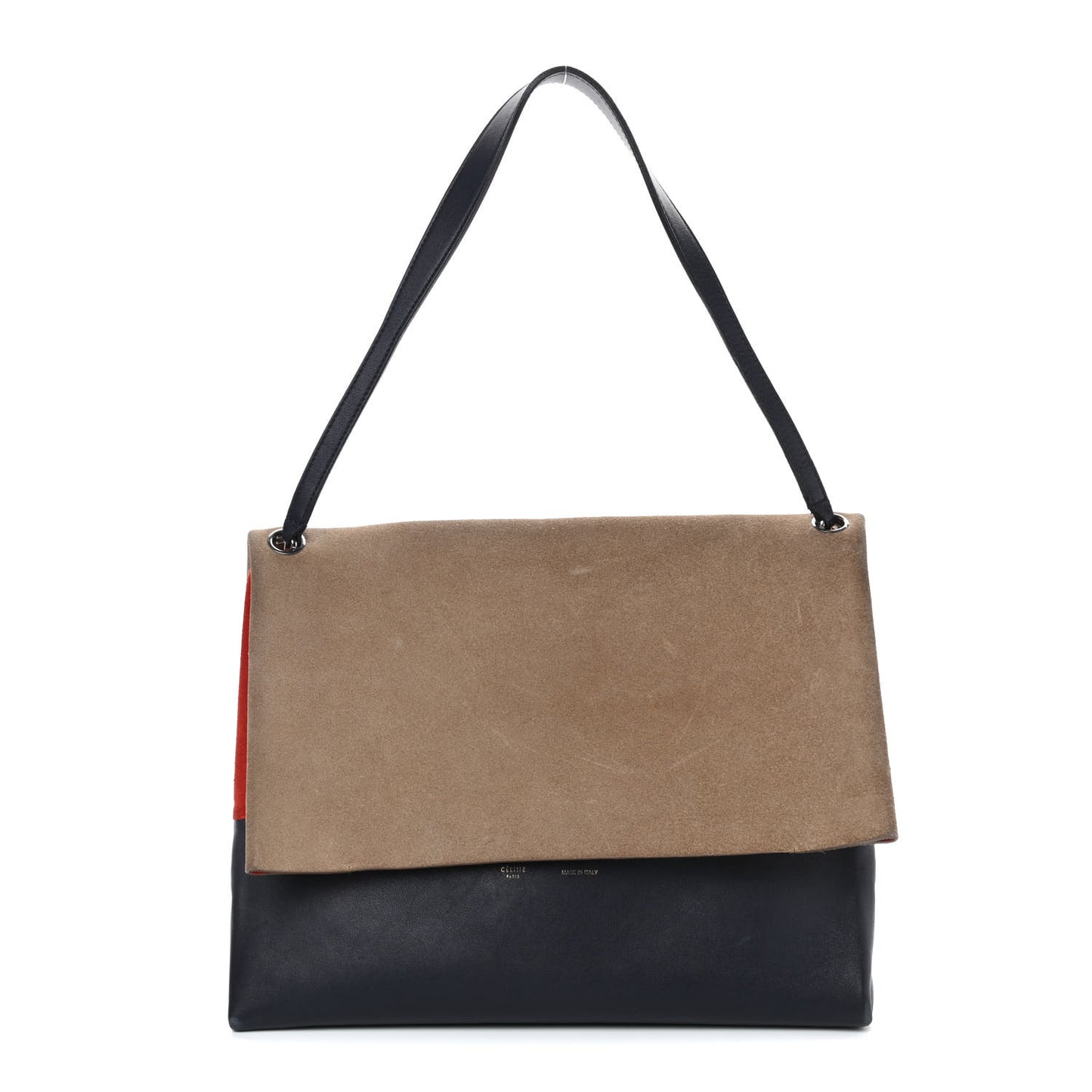 Calfskin Suede All Soft Shoulder Bag Grey Bright Orange Black