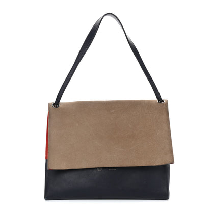 Celine Calfskin Suede All Soft Shoulder Bag Grey Bright Orange Black 1 of 7