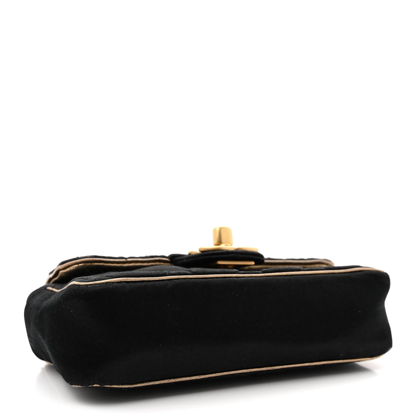Satin Quilted Extra Mini Flap Black Gold