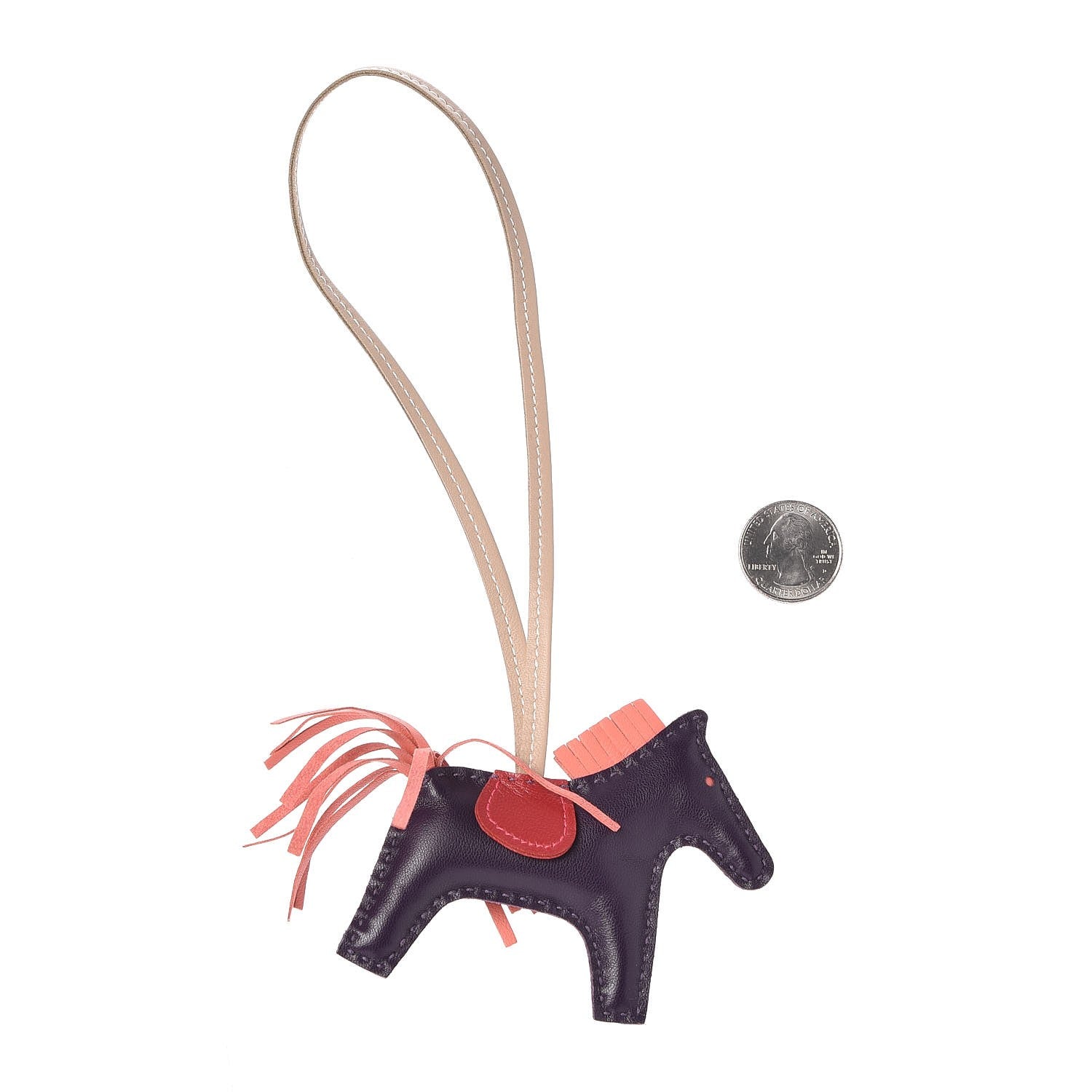 Hermes Milo Lambskin Grigri Rodeo Horse Bag Charm PM Raisin Flamingo Rouge Vif Argile 2 of 4