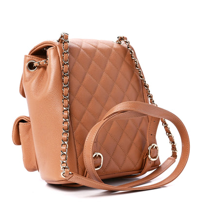 Chanel Shiny Caviar Quilted Medium Duma Pockets Drawstring Backpack Dark Beige 3 of 12