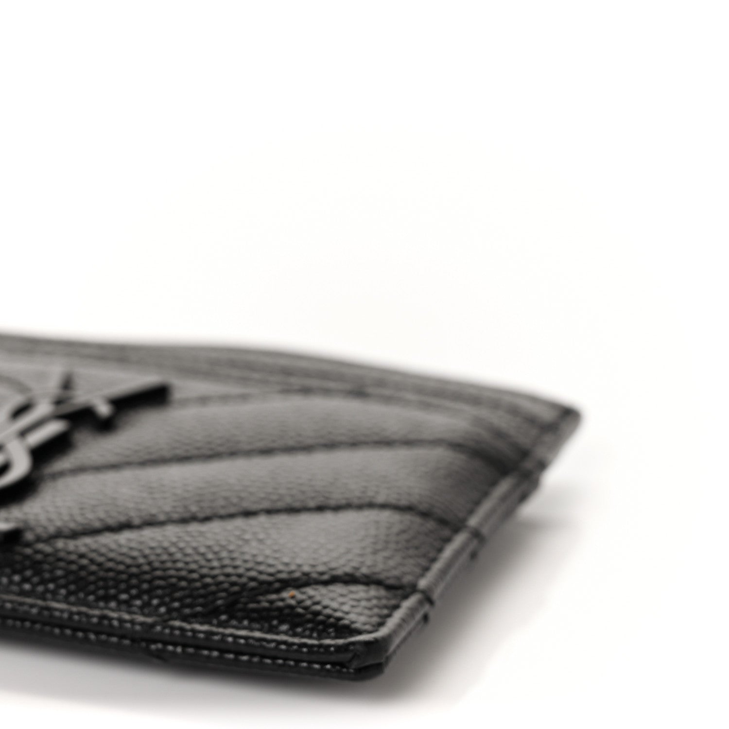 Saint Laurent Grain De Poudre Matelasse Chevron Monogram Credit Card Case Black 9 of 10