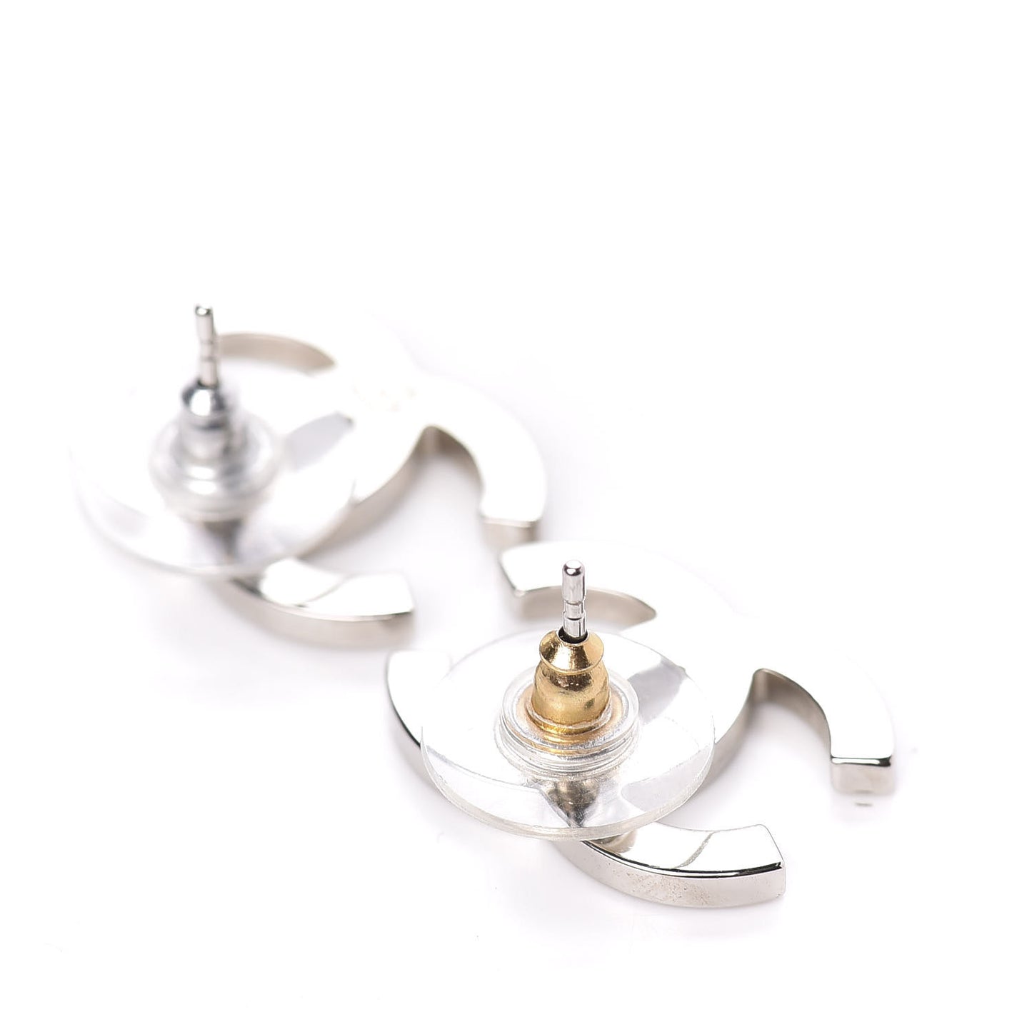 Baguette Crystal CC Earrings Silver