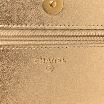 Chanel Metallic Lambskin Quilted Wallet On Chain WOC Gold 5 of 13