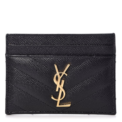 Saint Laurent Grain De Poudre Matelasse Chevron Monogram Credit Card Case Black 1 of 8