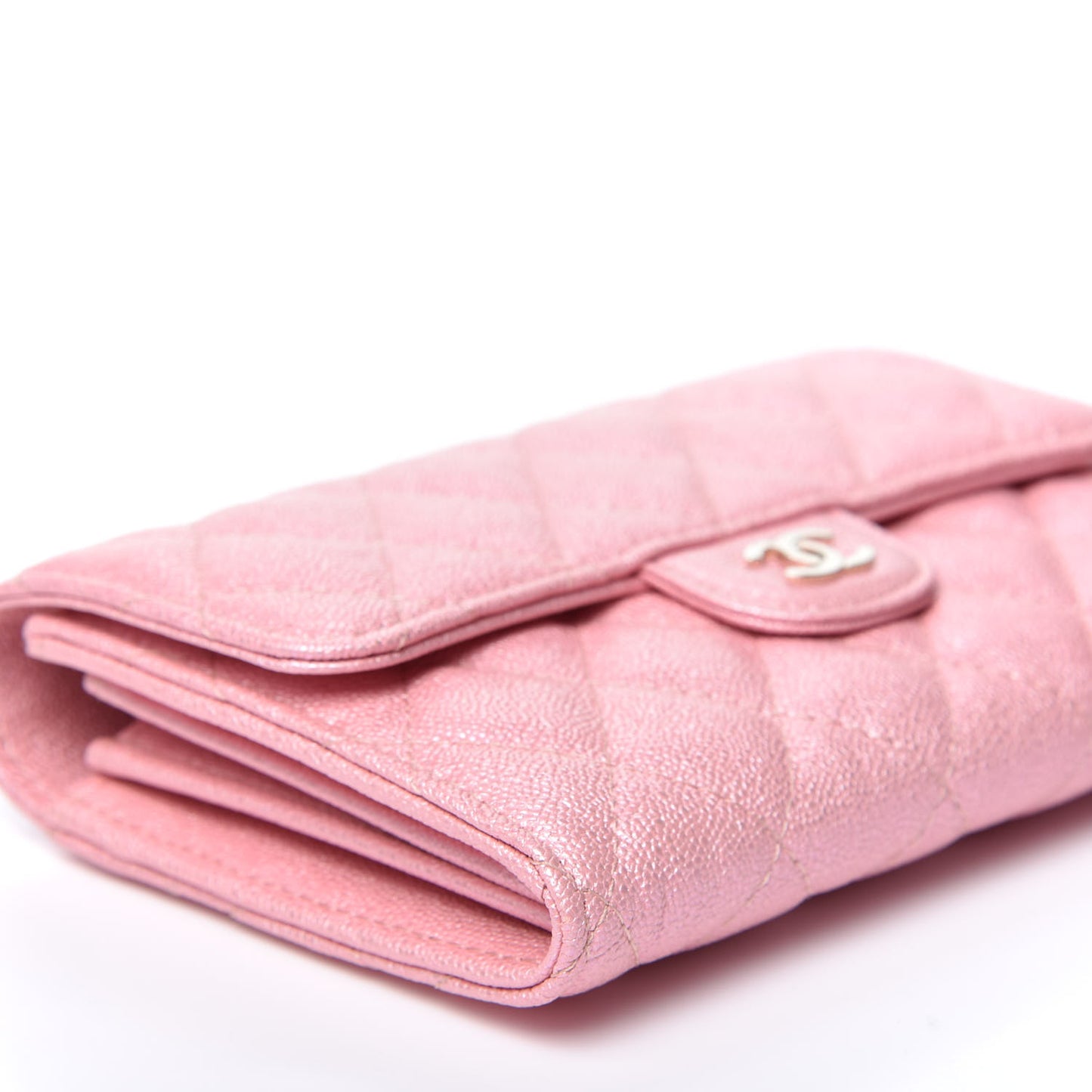 Iridescent Caviar Quilted Medium Flap Wallet Rose Pink