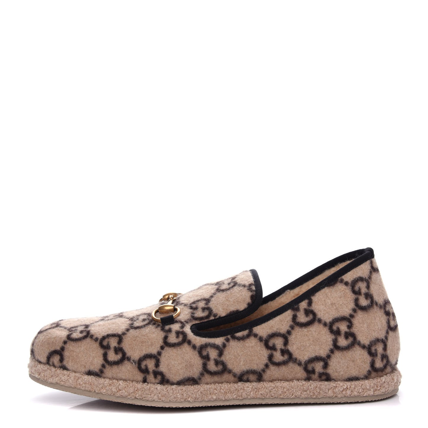 Covered Wool GG Monogram Mens Fria Horsebit Loafers 10.5 Beige Ebony Black Butterscotch