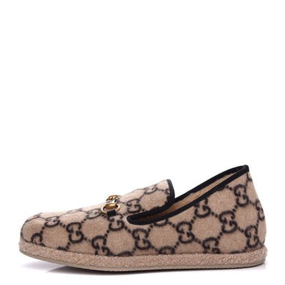 Gucci Covered Wool GG Monogram Mens Fria Horsebit Loafers 10.5 Beige Ebony Black Butterscotch 1 of 11