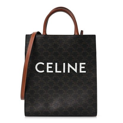 Celine Triomphe Canvas Calfskin Small Vertical Cabas Tan 1 of 15