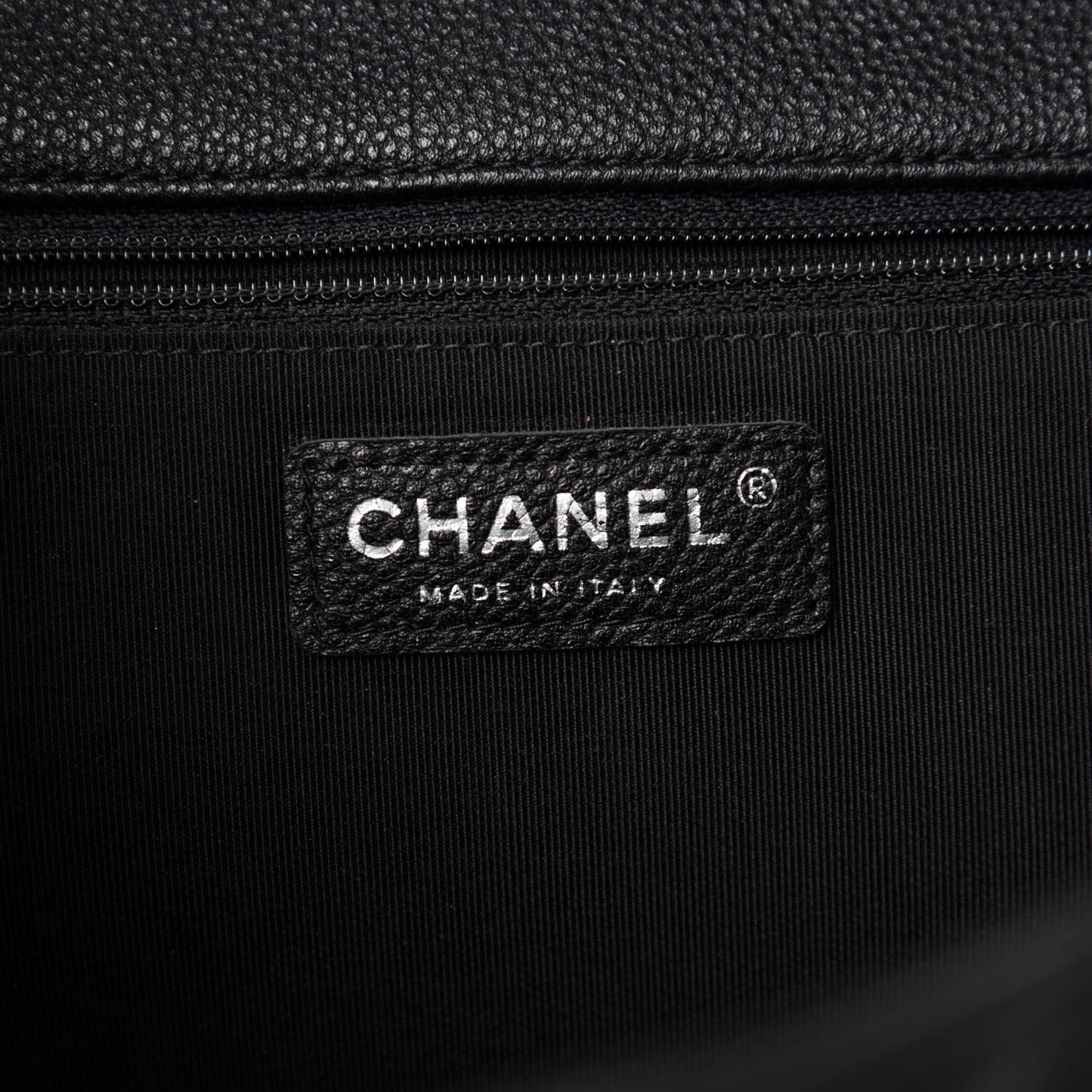 Caviar Chevron Quilted Large Puffy CC Flap Black