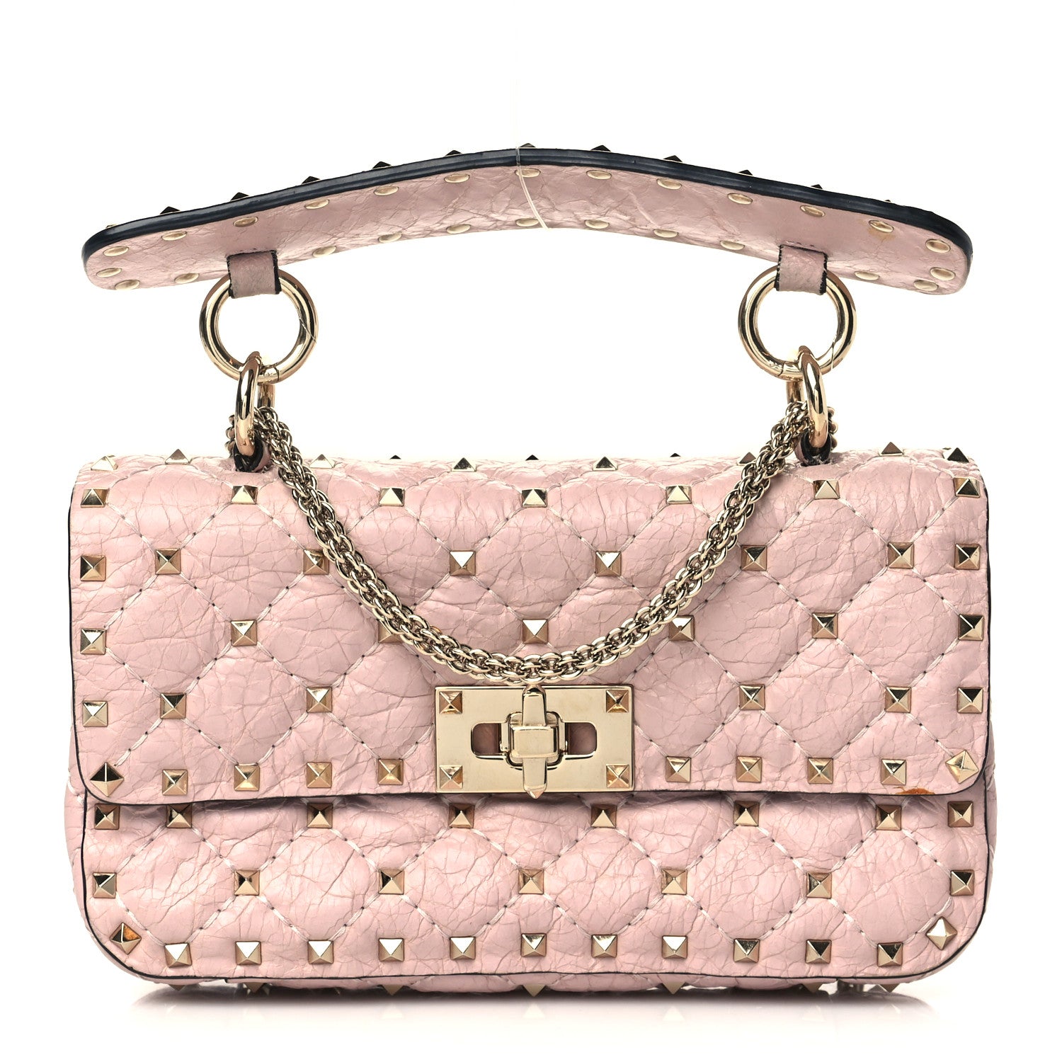 Valentino Garavani Craquele Nappa Small Rockstud Spike Shoulder Bag Water Rose 1 of 8