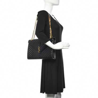 Saint Laurent Grain De Poudre Matelasse Chevron Large Monogram Satchel Black 2 of 10