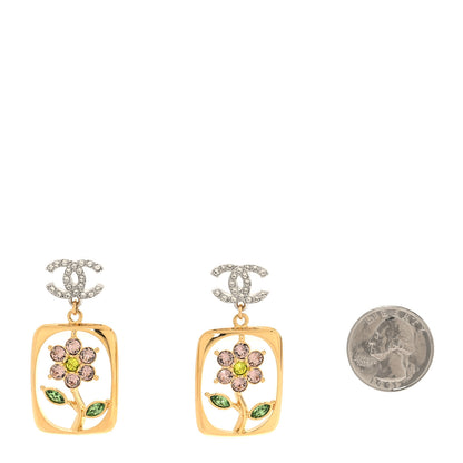 Chanel Crystal CC Flower Earrings Purple Green Gold Silver 2 of 5